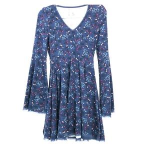 Blue Bell-Sleeved Dress
